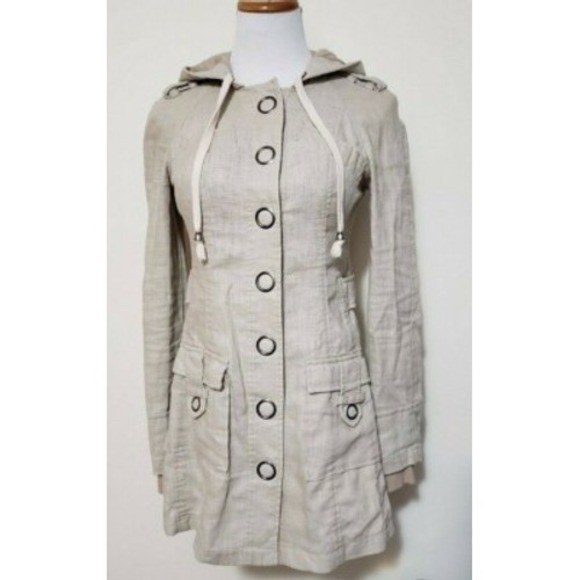Free‎ People Women's Hooded Military Jacket Ramie Cotton Blend Beige - Picture 1 of 7